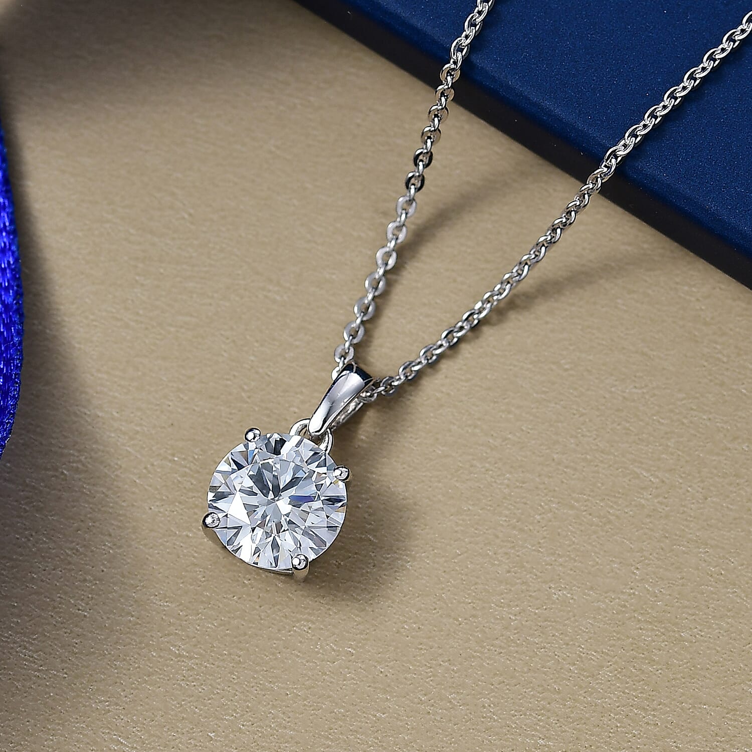 Luxuriant Lab Grown Diamond (SI-GH) Pendant with Chain (Size 20) in Rhodium Overlay Sterling Silver 1.53 Ct.