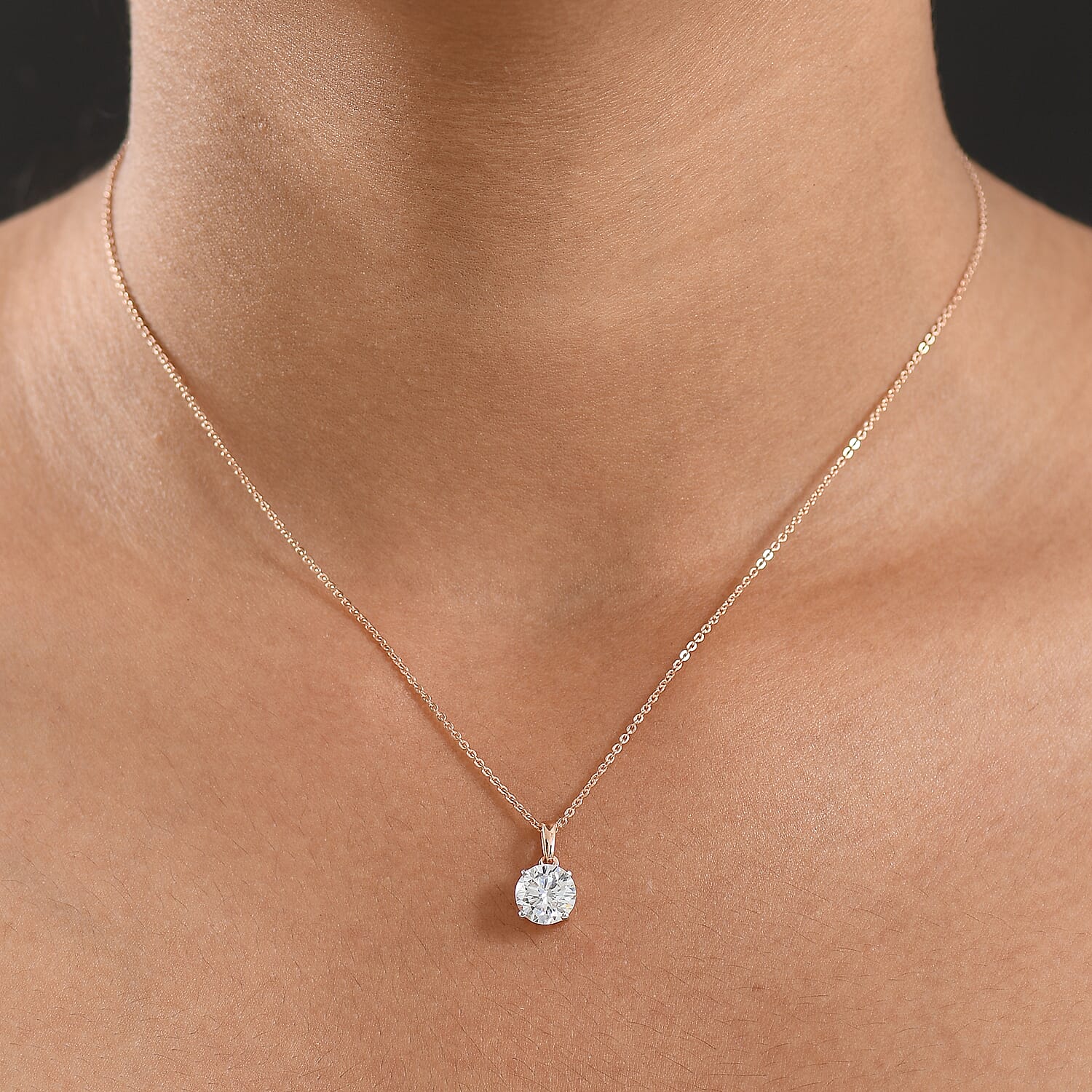 Luxuriant Lab Grown Diamond (SI-GH) Pendant with Chain (Size 20) in 18K Vermeil Rose Gold Plated Sterling Silver 1.51 Ct.