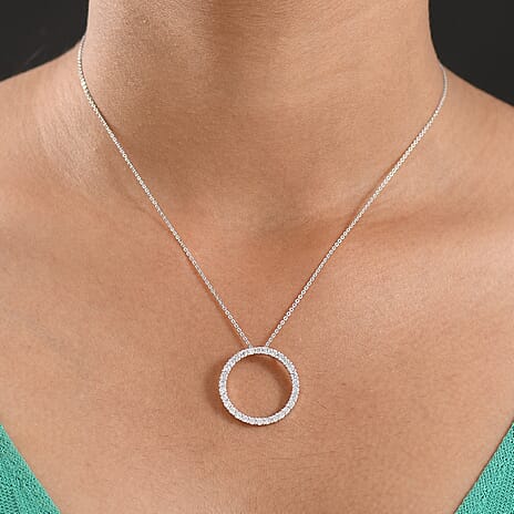 Luxuriant Lab Grown Diamond (SI-GH) Pendant with Chain (Size 20) in Rhodium Overlay Sterling Silver 1.00 Ct.