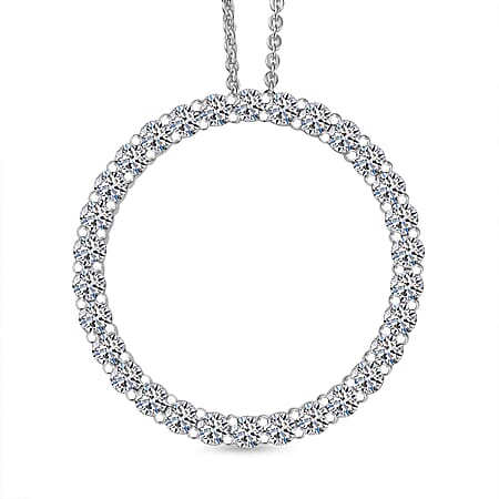 LUXURIANT 1.5 Ct. Lab Grown Diamond Circle Of Life Pendant with Chain (Size 20) in Rhodium Overlay Sterling Silver (SI-GH)