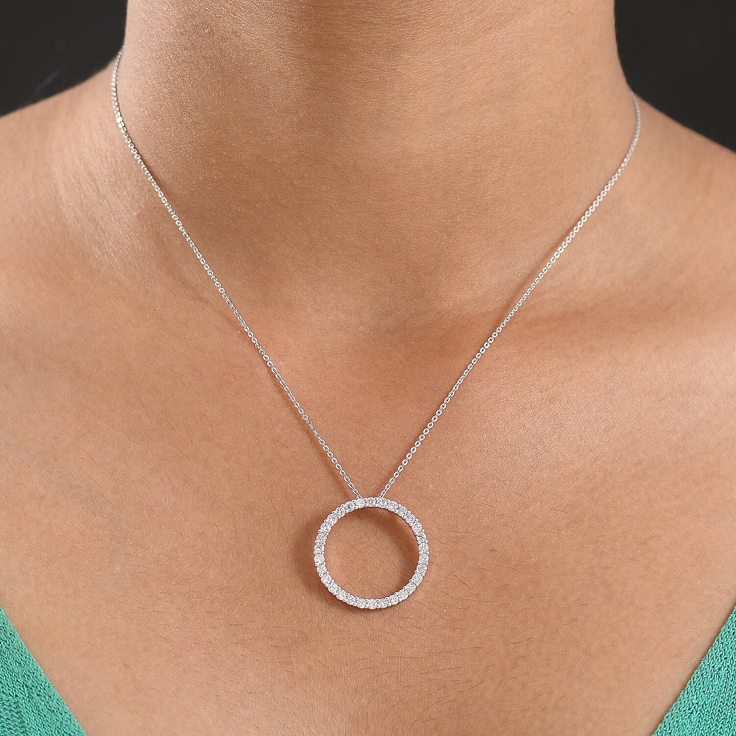 Luxuriant Lab Grown Diamond (SI-GH) Pendant with Chain (Size 20) in Rhodium Overlay Sterling Silver 1.50 Ct.