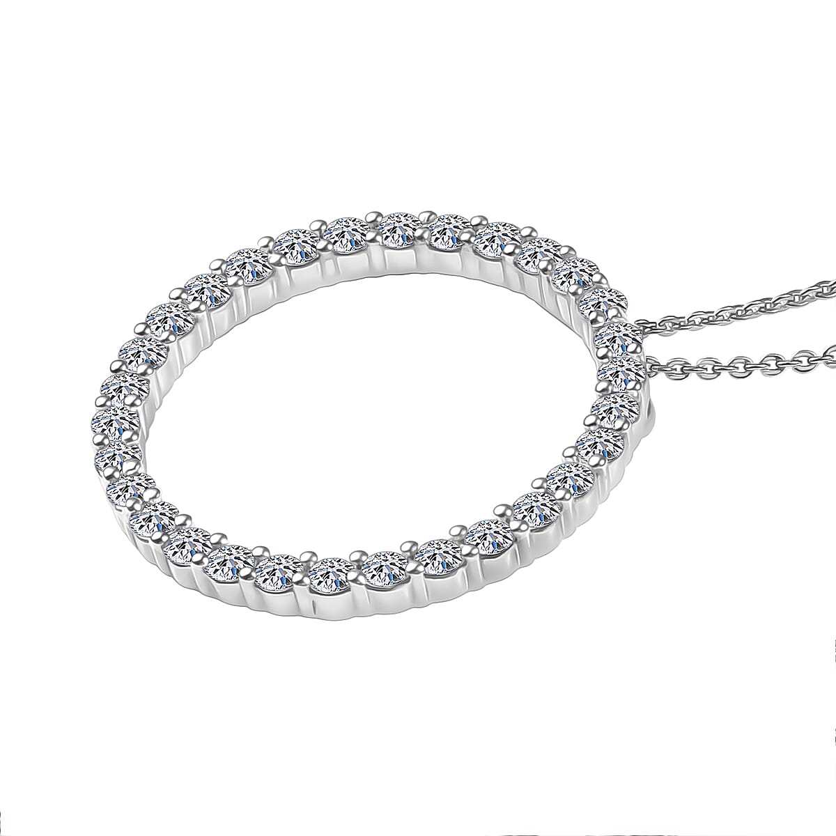 Luxuriant Lab Grown Diamond (SI-GH) Pendant with Chain (Size 20) in Rhodium Overlay Sterling Silver 1.50 Ct.