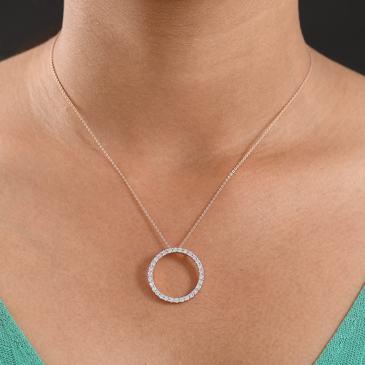 Luxuriant Lab Grown Diamond (SI-GH) Pendant with Chain (Size 20) in 18K Vermeil Rose Gold Plated Sterling Silver 1.50 Ct.