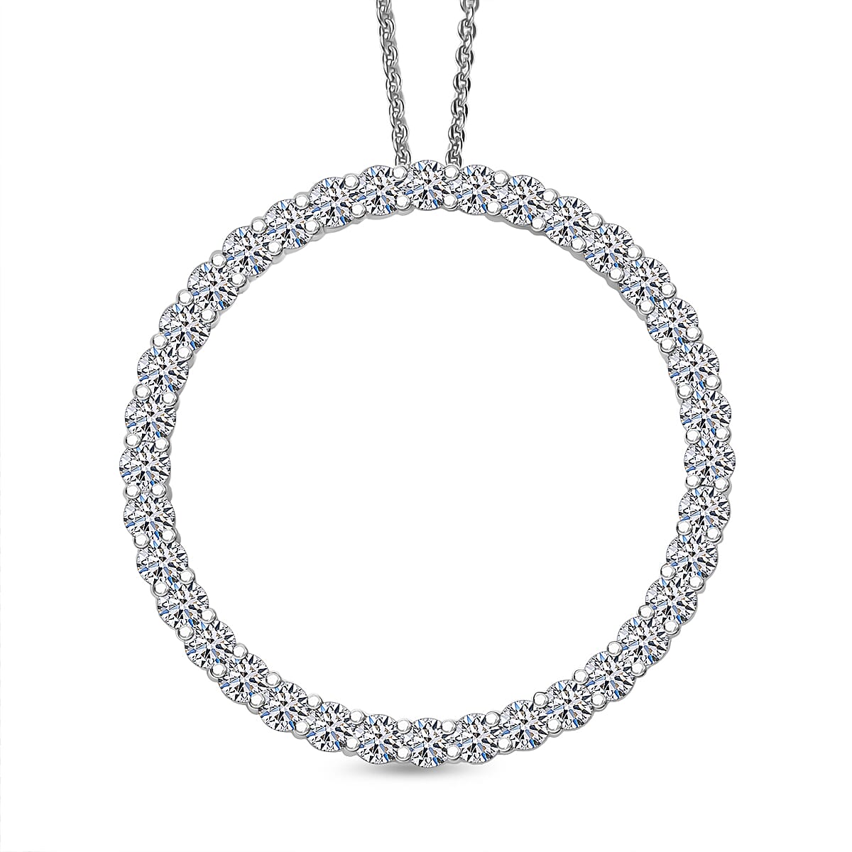 Luxuriant Lab Grown Diamond (SI-GH) Pendant with Chain (Size 20) in Rhodium Overlay Sterling Silver 2.02 Ct.