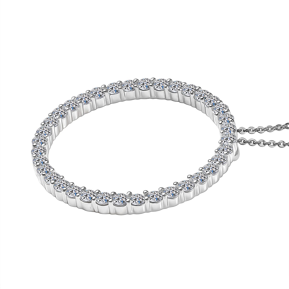 Luxuriant Lab Grown Diamond (SI-GH) Pendant with Chain (Size 20) in Rhodium Overlay Sterling Silver 2.02 Ct.