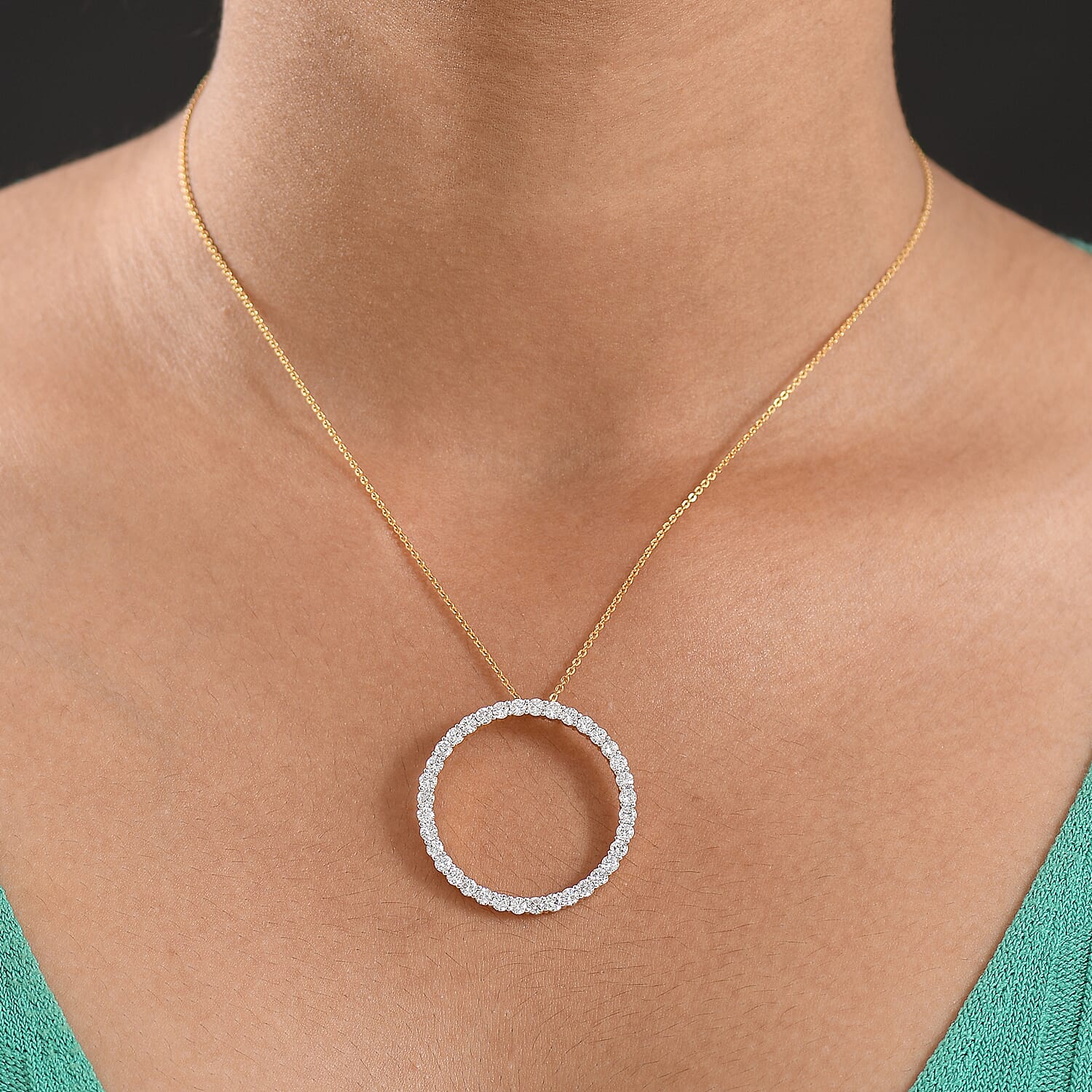 Luxuriant Lab Grown Diamond (SI-GH) Pendant with Chain (Size 20) in 18K Vermeil Yellow Gold Plated Sterling Silver 2.02 Ct.