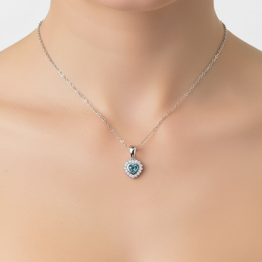 D'Joy Blue Zircon & White Zircon Pendant with Chain (Size 20) in Rhodium Overlay Sterling Silver 1.51 Ct.