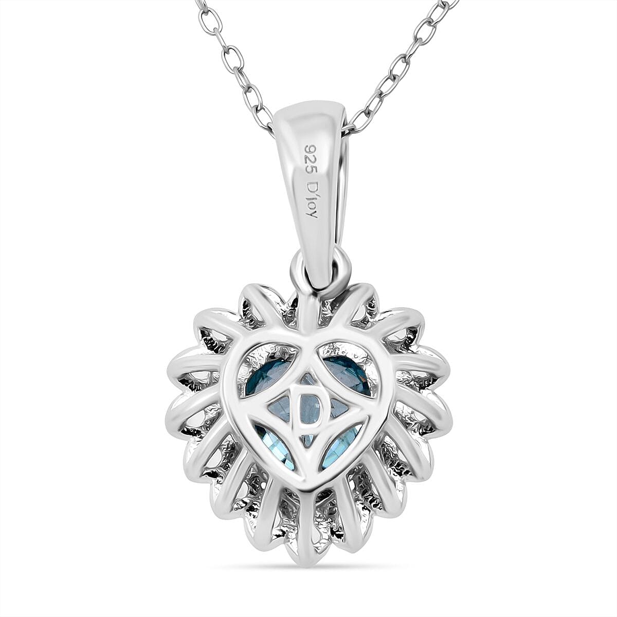 D'Joy Blue Zircon & White Zircon Pendant with Chain (Size 20) in Rhodium Overlay Sterling Silver 1.51 Ct.