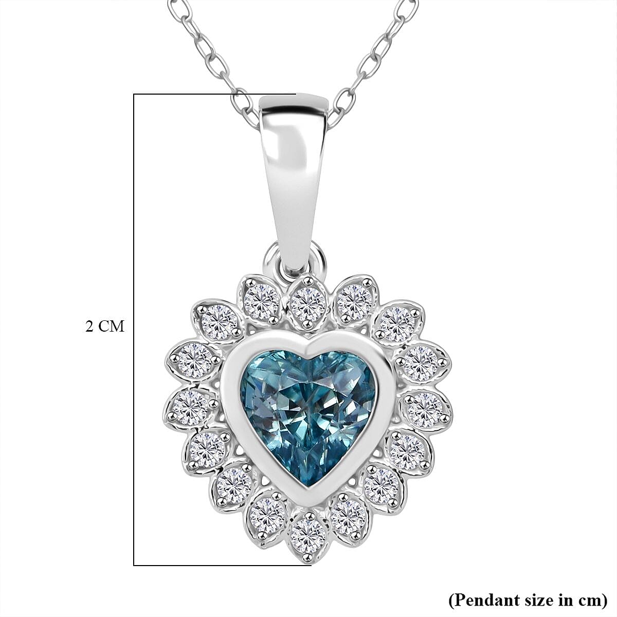 D'Joy Blue Zircon & White Zircon Pendant with Chain (Size 20) in Rhodium Overlay Sterling Silver 1.51 Ct.