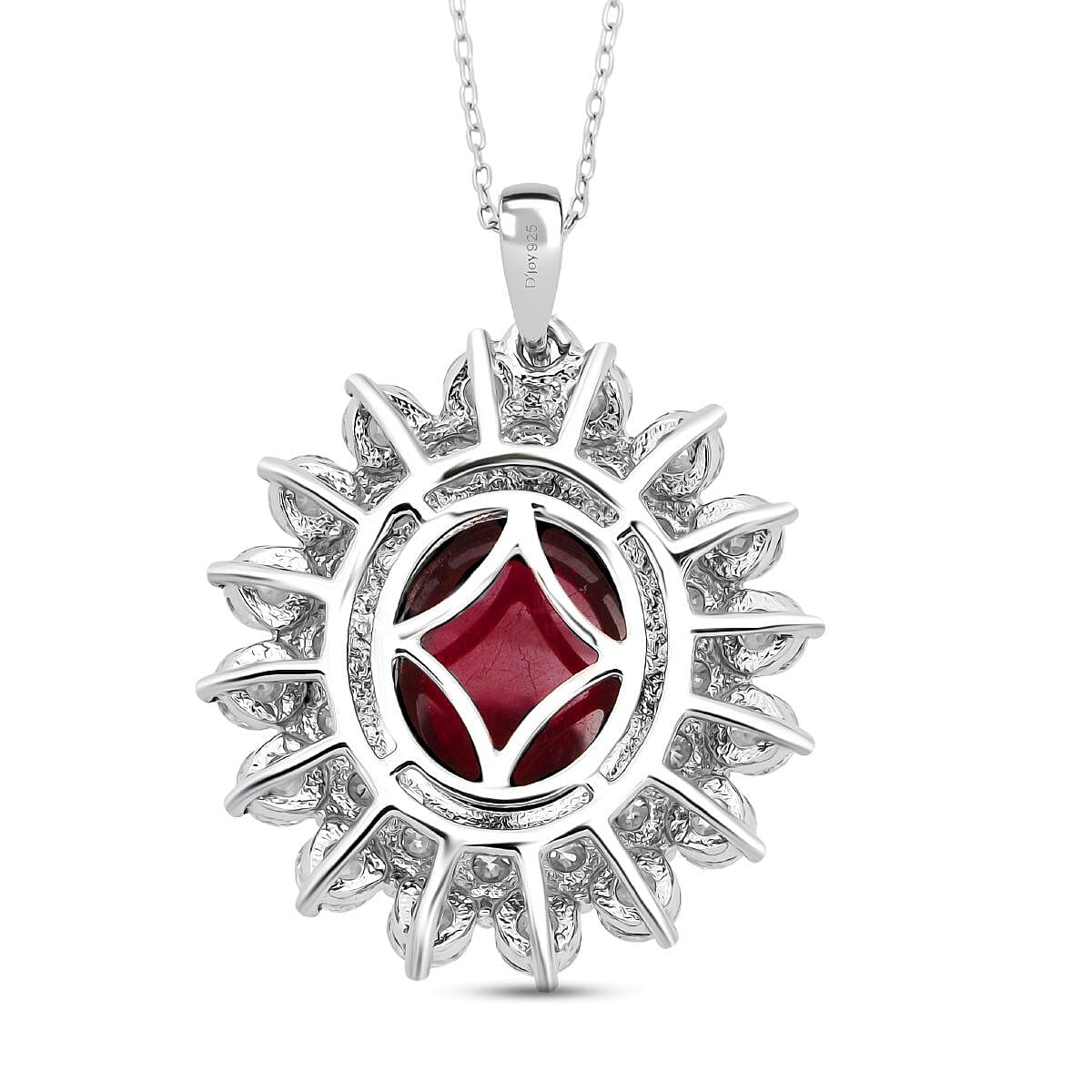 African Ruby,  Moissanite Pendant with Chain (Size 20) in Rhodium Overlay Sterling Silver 4.20 ct  Silver Wt. 6 Gms  18.020  Ct.