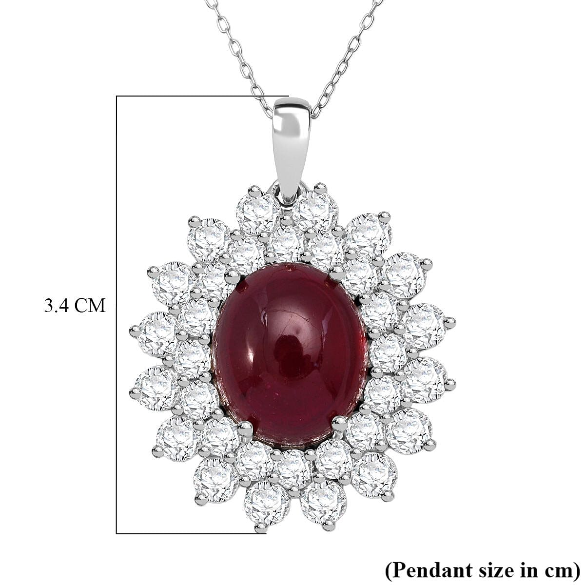 African Ruby,  Moissanite Pendant with Chain (Size 20) in Rhodium Overlay Sterling Silver 4.20 ct  Silver Wt. 6 Gms  18.020  Ct.