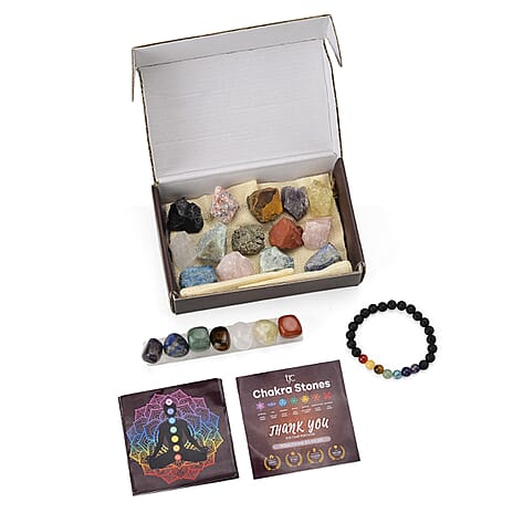 2 Piece Set - Multi Colour Gemstones & Stretchable Bracelet with Chakra Beads 401.00 Ct.