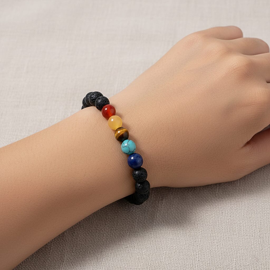 2 Piece Set - Multi Colour Gemstones & Stretchable Bracelet with Chakra Beads 401.00 Ct.