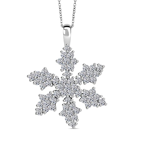 LUXURIANT 1 Ct. Lab Grown Diamond Floral Pendant with Chain in Rhodium Overlay Sterling Silver, 20 Inch