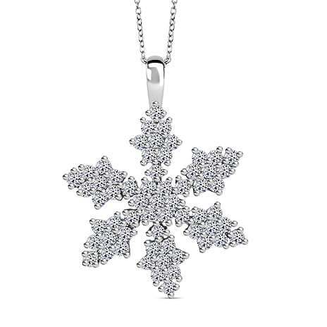 Luxuriant Lab Grown Diamond (SI-GH) Snowflake Pendant with Chain (Size 20) in Rhodium Overlay Sterling Silver 1.00 Ct.