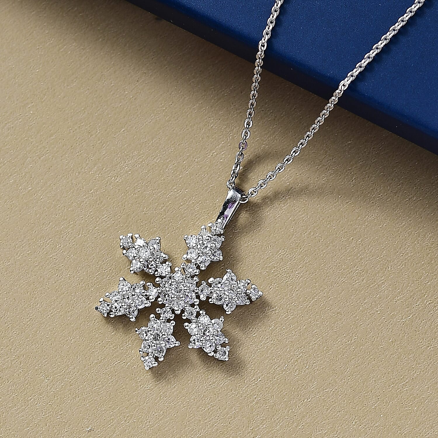 Luxuriant Lab Grown Diamond (SI-GH) Snowflake Pendant with Chain (Size 20) in Rhodium Overlay Sterling Silver 1.00 Ct.