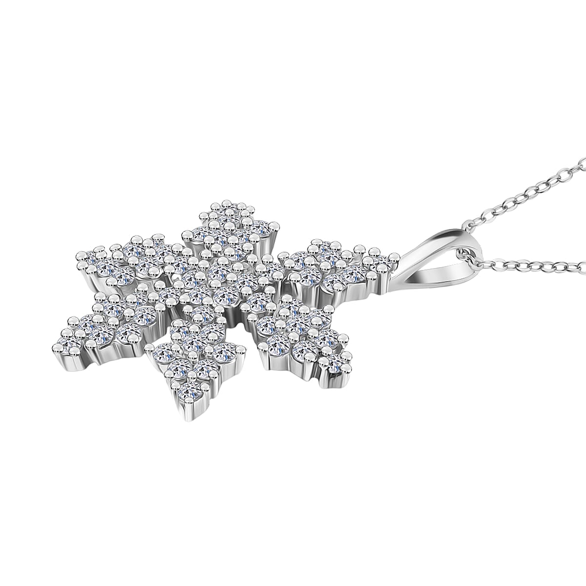 Luxuriant Lab Grown Diamond (SI-GH) Snowflake Pendant with Chain (Size 20) in Rhodium Overlay Sterling Silver 1.00 Ct.