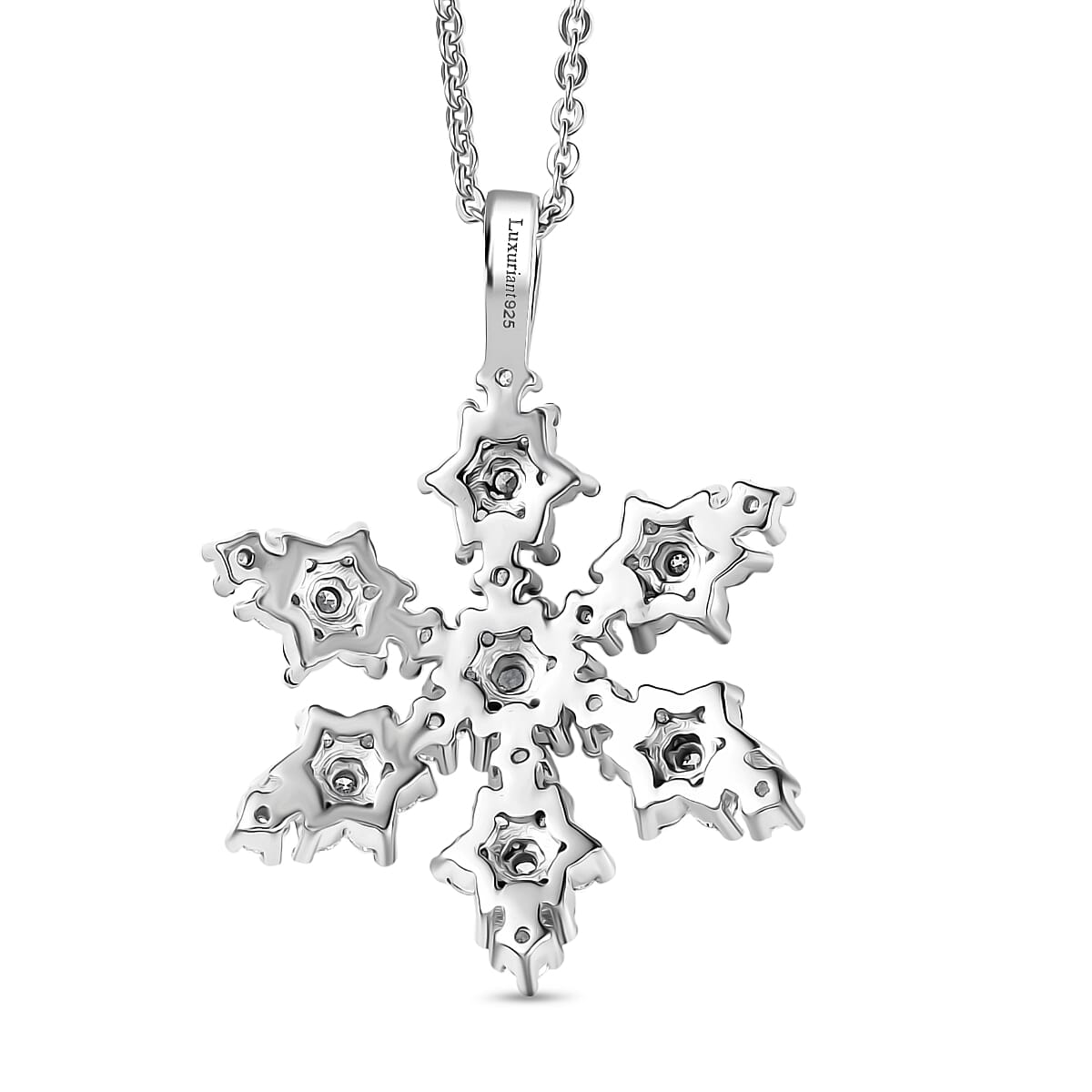 Luxuriant Lab Grown Diamond (SI-GH) Snowflake Pendant with Chain (Size 20) in Rhodium Overlay Sterling Silver 1.00 Ct.
