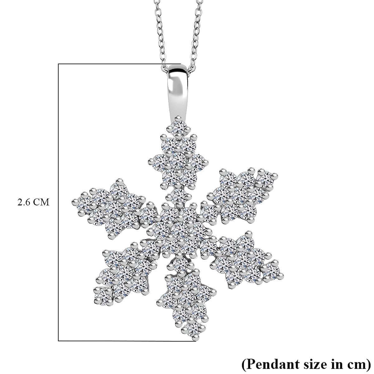 Luxuriant Lab Grown Diamond (SI-GH) Snowflake Pendant with Chain (Size 20) in Rhodium Overlay Sterling Silver 1.00 Ct.