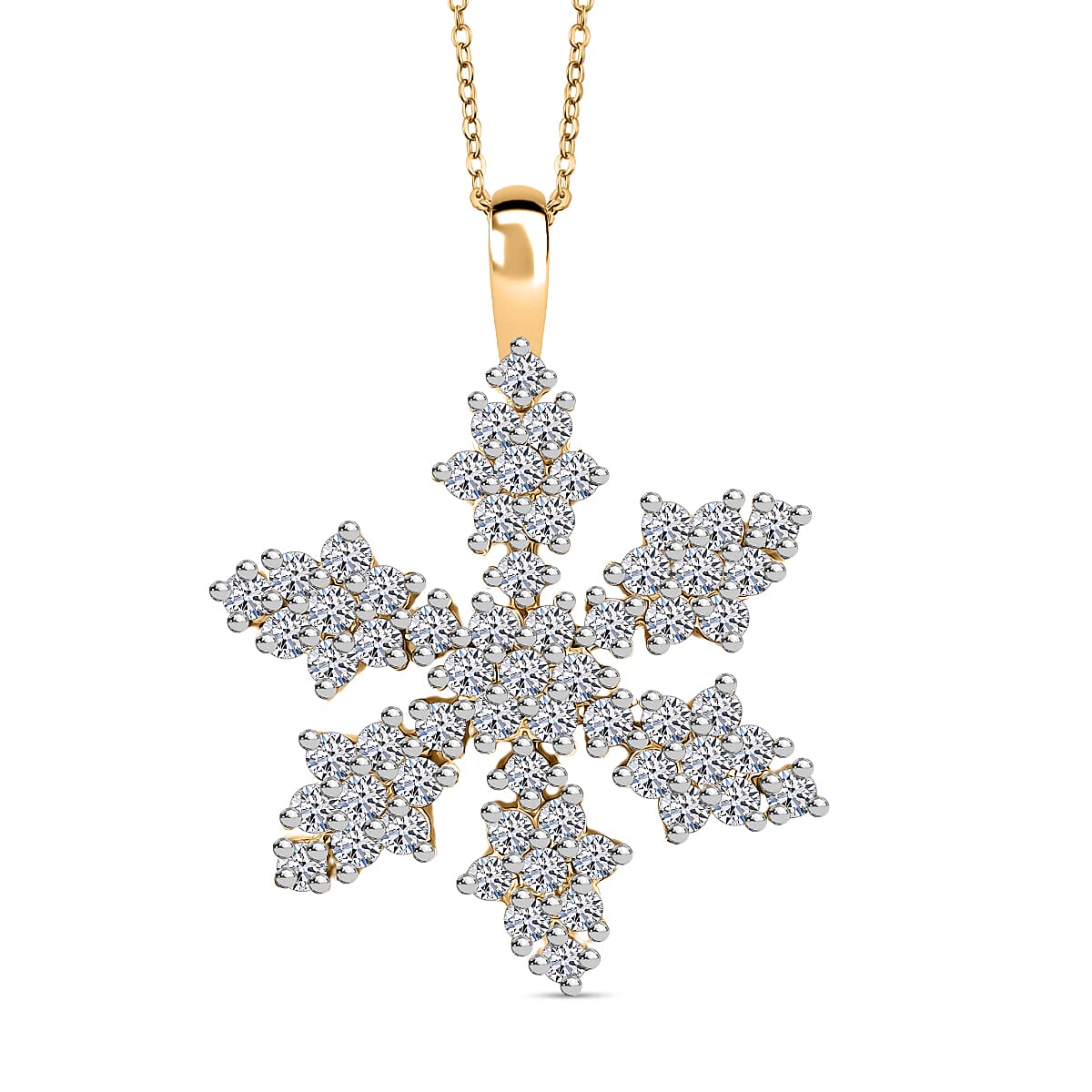 Luxuriant Lab Grown Diamond (SI-GH) Snowflake Pendant with Chain (Size 20) in 18K Vermeil Yellow Gold Plated Sterling Silver 1.00 Ct.