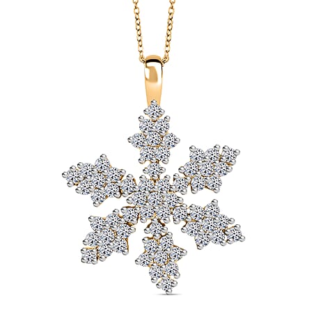 Luxuriant Lab Grown Diamond (SI-GH) Snowflake Pendant with Chain (Size 20) in 18K Vermeil Yellow Gold Plated Sterling Silver 1.00 Ct.