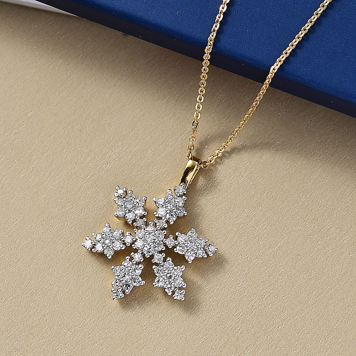 Luxuriant Lab Grown Diamond (SI-GH) Snowflake Pendant with Chain (Size 20) in 18K Vermeil Yellow Gold Plated Sterling Silver 1.00 Ct.