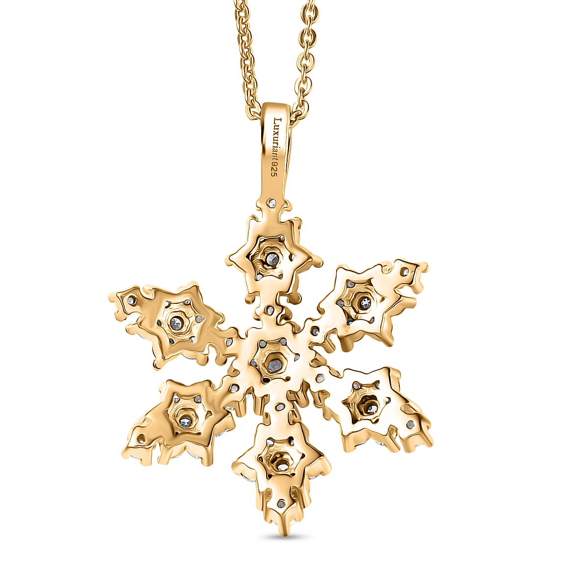 Luxuriant Lab Grown Diamond (SI-GH) Snowflake Pendant with Chain (Size 20) in 18K Vermeil Yellow Gold Plated Sterling Silver 1.00 Ct.