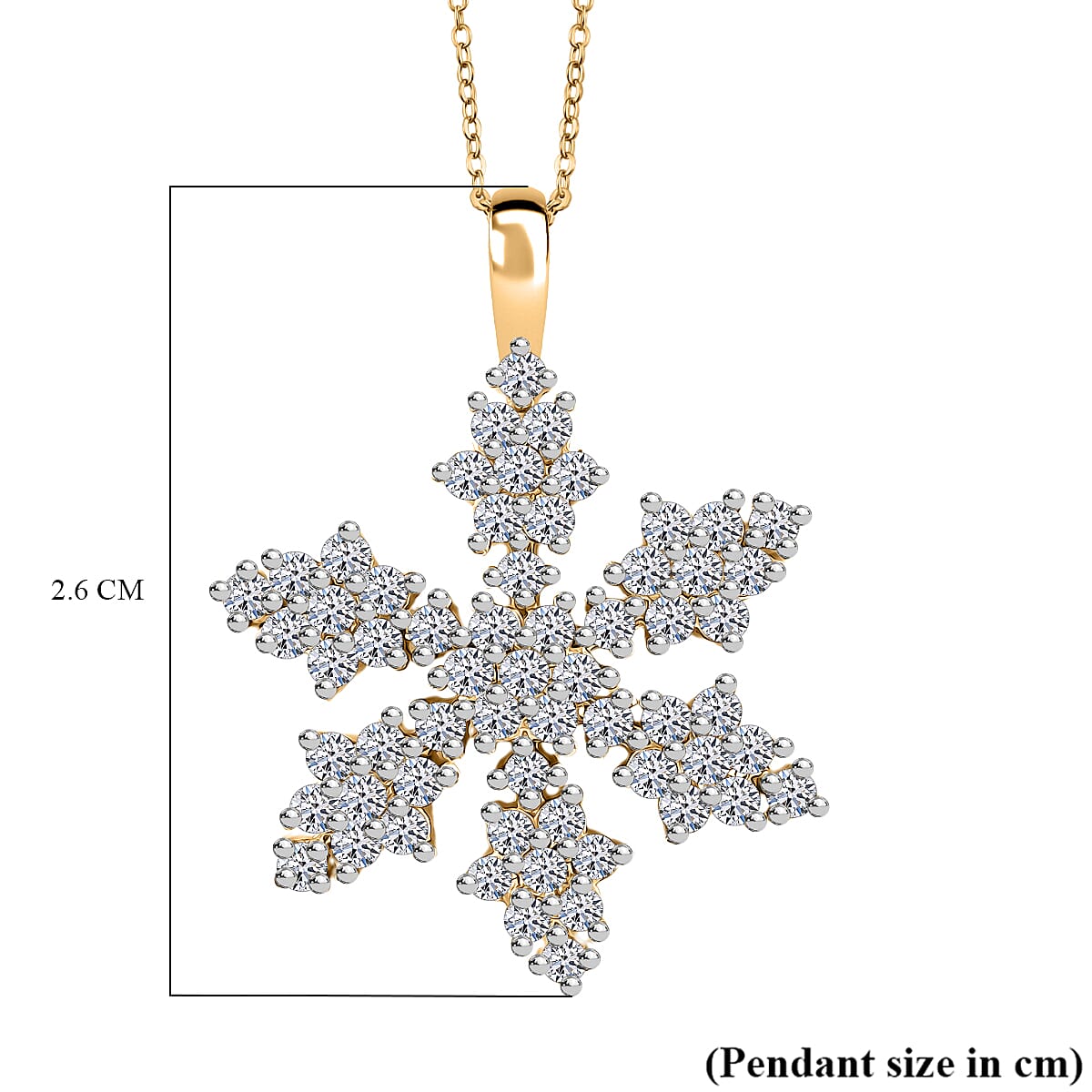 Luxuriant Lab Grown Diamond (SI-GH) Snowflake Pendant with Chain (Size 20) in 18K Vermeil Yellow Gold Plated Sterling Silver 1.00 Ct.