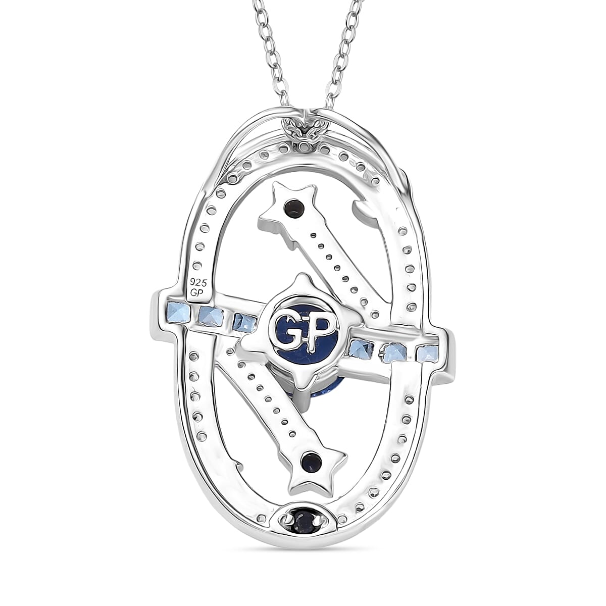 GP Celestial Dream Collection - Kyanite, Swiss Blue Topaz, White Zircon & Kanchanaburi Blue Sapphire Pendant with Chain (Size 20) in Two Tone Plated Sterling Silver 1.89 Ct, Silver Wt. 5.16 Gms.