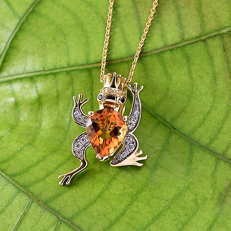 GP Trionfo Collection - Serra Gaucha Citrine & Multi Gemstones Frog with Crown Pendant with Chain in 18K Vermeil Yellow Gold Plated Sterling Silver 2.49 Ct.