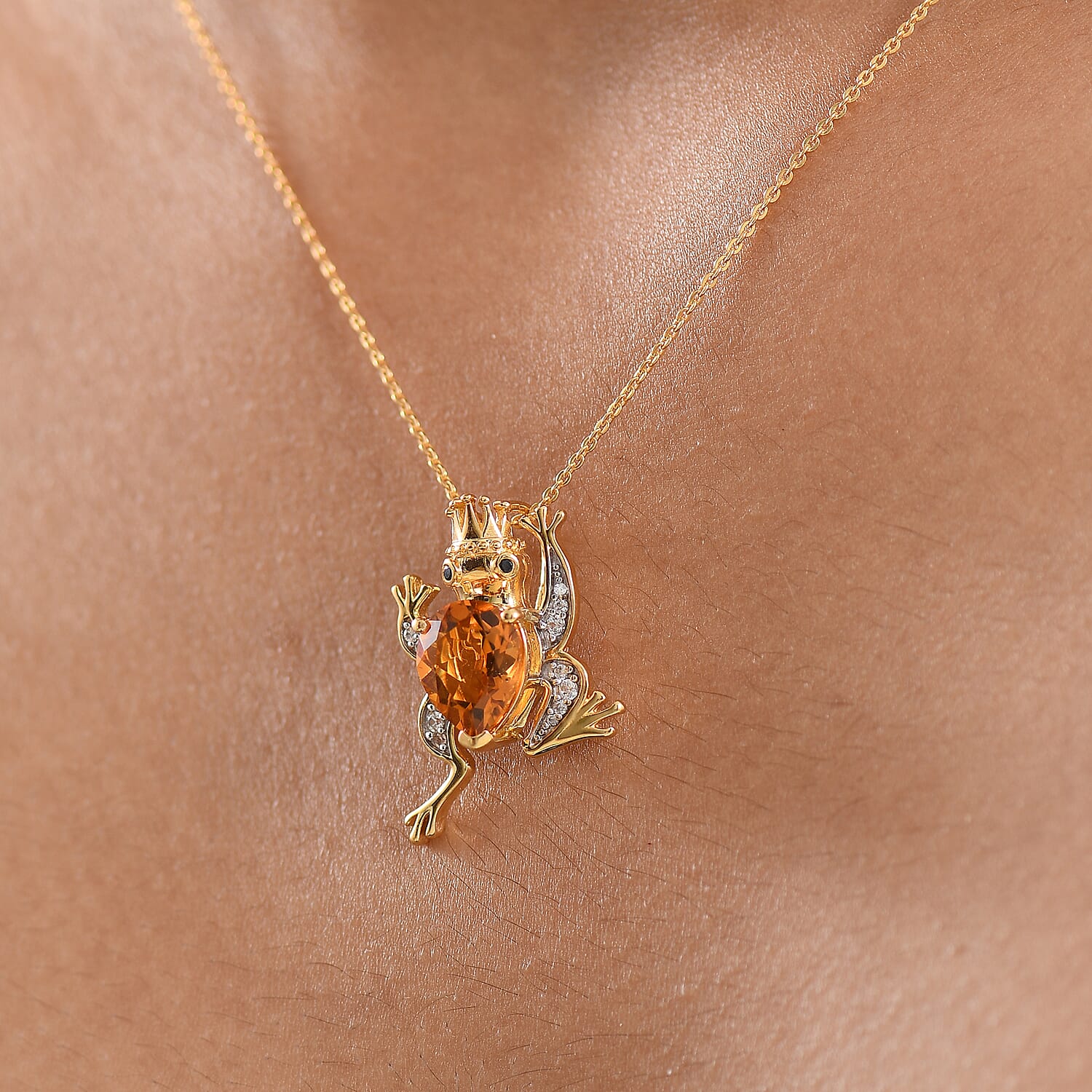 GP Trionfo Collection - Serra Gaucha Citrine & Multi Gemstones Frog with Crown Pendant with Chain in 18K Vermeil Yellow Gold Plated Sterling Silver 2.49 Ct.