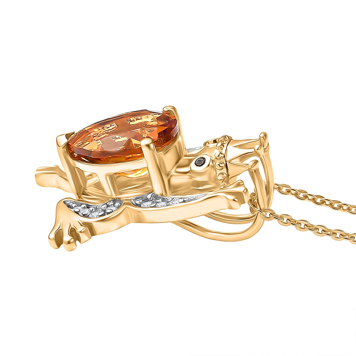 GP Trionfo Collection - Serra Gaucha Citrine & Multi Gemstones Frog with Crown Pendant with Chain in 18K Vermeil Yellow Gold Plated Sterling Silver 2.49 Ct.