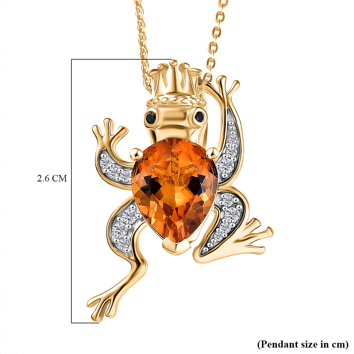 GP Trionfo Collection - Serra Gaucha Citrine & Multi Gemstones Frog with Crown Pendant with Chain in 18K Vermeil Yellow Gold Plated Sterling Silver 2.49 Ct.