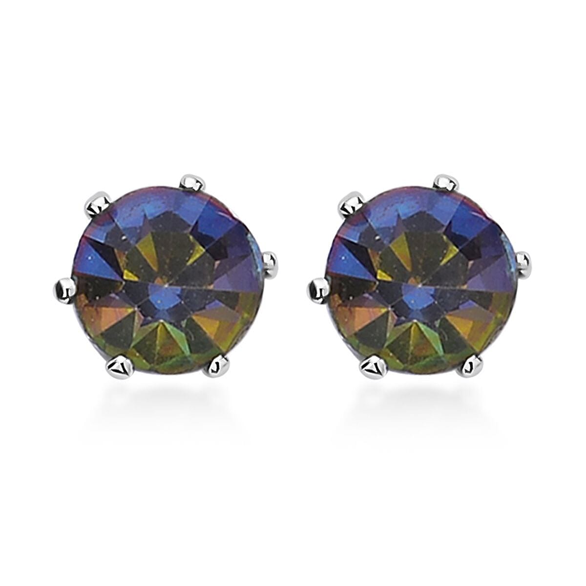 9 Piece Set - 4 Peacock Colour Shell Pearl Earrings, 4 Magic Colour Crystal Earrings and Tennis Bracelet (Size 8 - 1.5 Ext) 52.50 Ct.