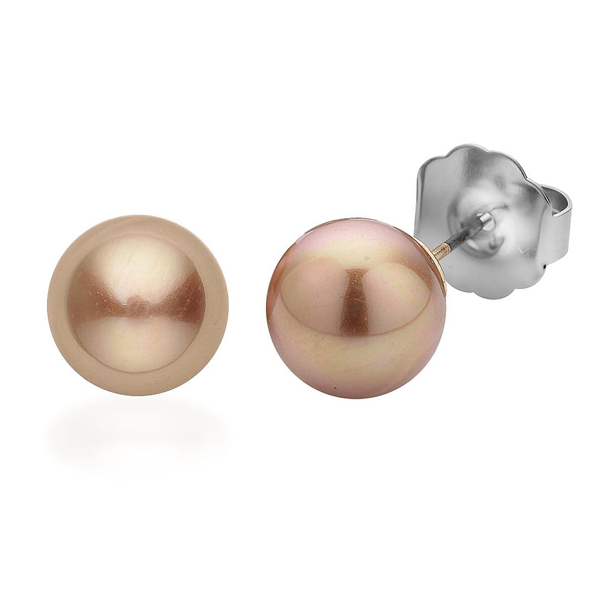 9 Piece Set - Peach Shell Pearl & Champagne Crystal Bracelet (Size 8 - 1.5 Ext) & Earring 52.50 Ct.