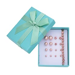 9 Piece Set - Peach Shell Pearl, Champagne Crystal Bracelet (Size 8 - 1.5 Ext) and Earring in Yellow Tone