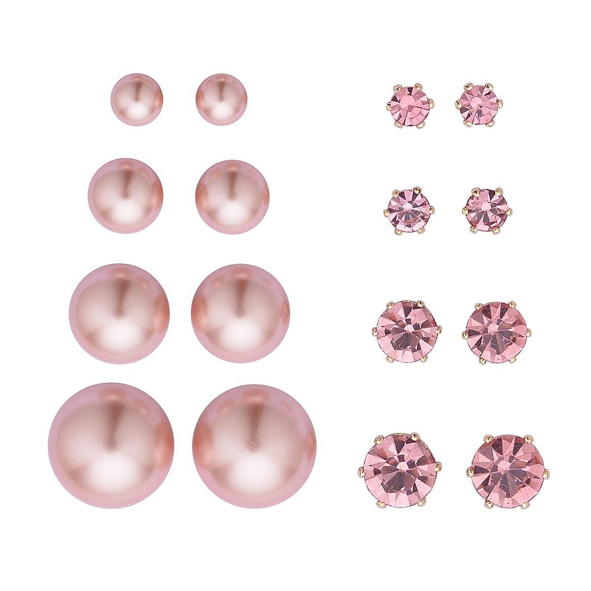 9 Piece Set - 4 Pink Colour Shell Pearl Earrings, 4 Magic Colour Crystal Earrings and Tennis Bracelet (Size 8 - 1.5 Ext) 52.50 Ct.