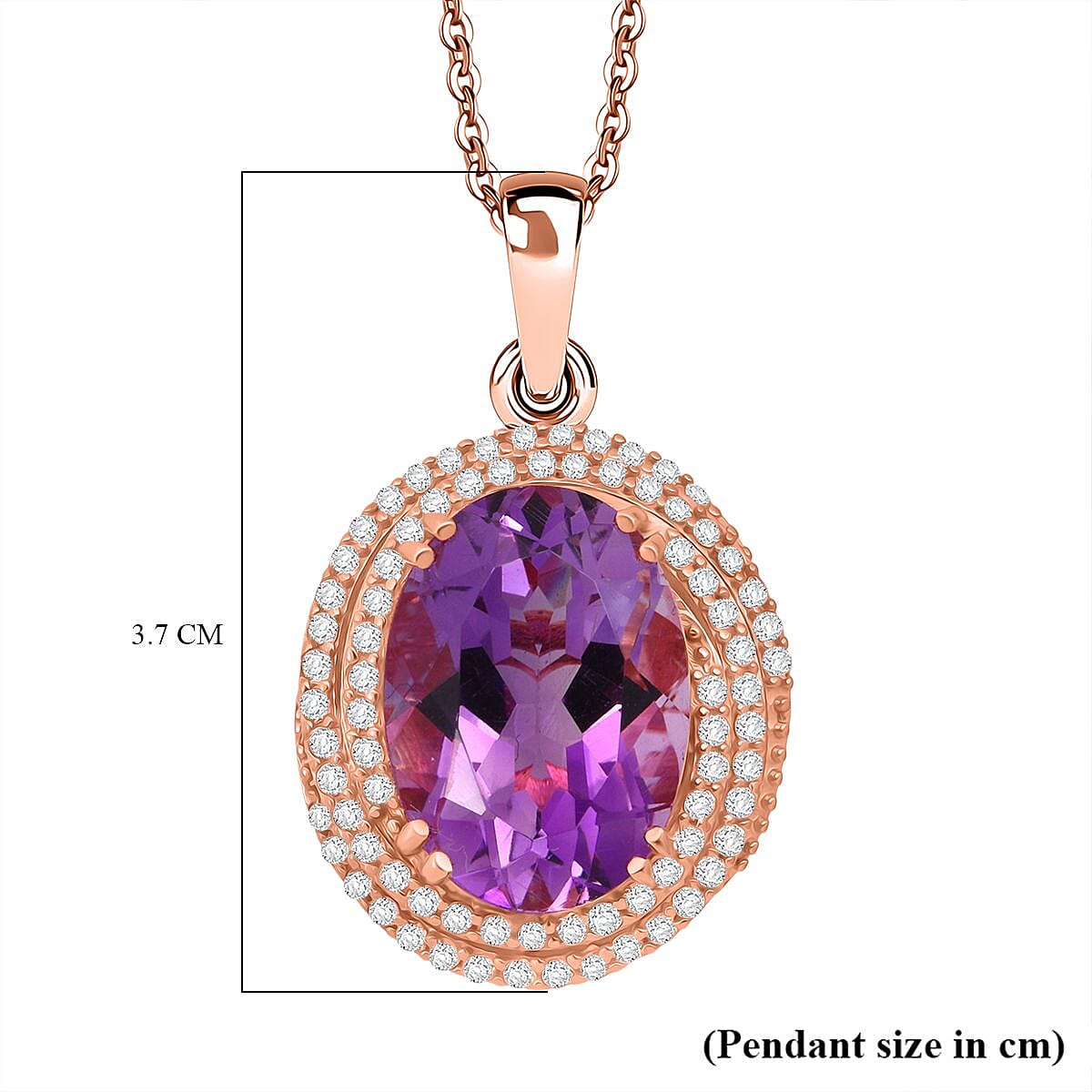 Rose De France Amethyst,  White Zircon Pendant with Chain (Size 20) in 18K RG Vermeil Sterling Silver 0.78 ct  6.280  Ct.