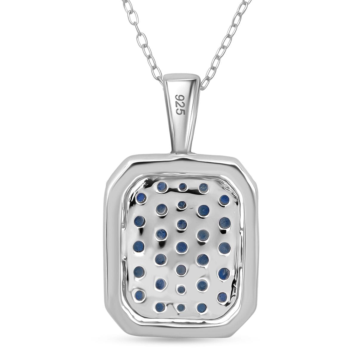 Blue Ceylon Sapphire & White Zircon Pendant with Chain (Size 20) in Rhodium Overlay Sterling Silver 1.42 Ct.