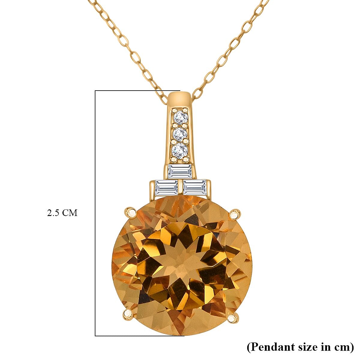 D'Joy Citrine & Moissanite Pendant with Chain (Size 20) with Lobster Clasp in 18K Vermeil Yellow Gold Plated & Rhodium Overlay Sterling Silver 10.22 Ct.