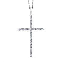 LUXURIANT 1.5 Ct. Lab Grown Diamond Cross Pendant with Torn Chain 19DC (Size 20) in 18K Vermeil Rose Gold Over Sterling Silver (SI-GH)