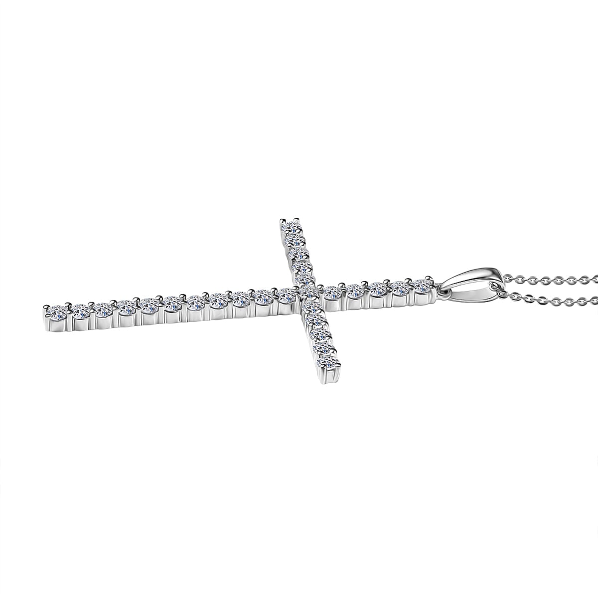 Luxuriant Lab Grown Diamond (SI-GH) Cross Pendant with Chain (Size 20) in Rhodium Overlay Sterling Silver 1.50 Ct.