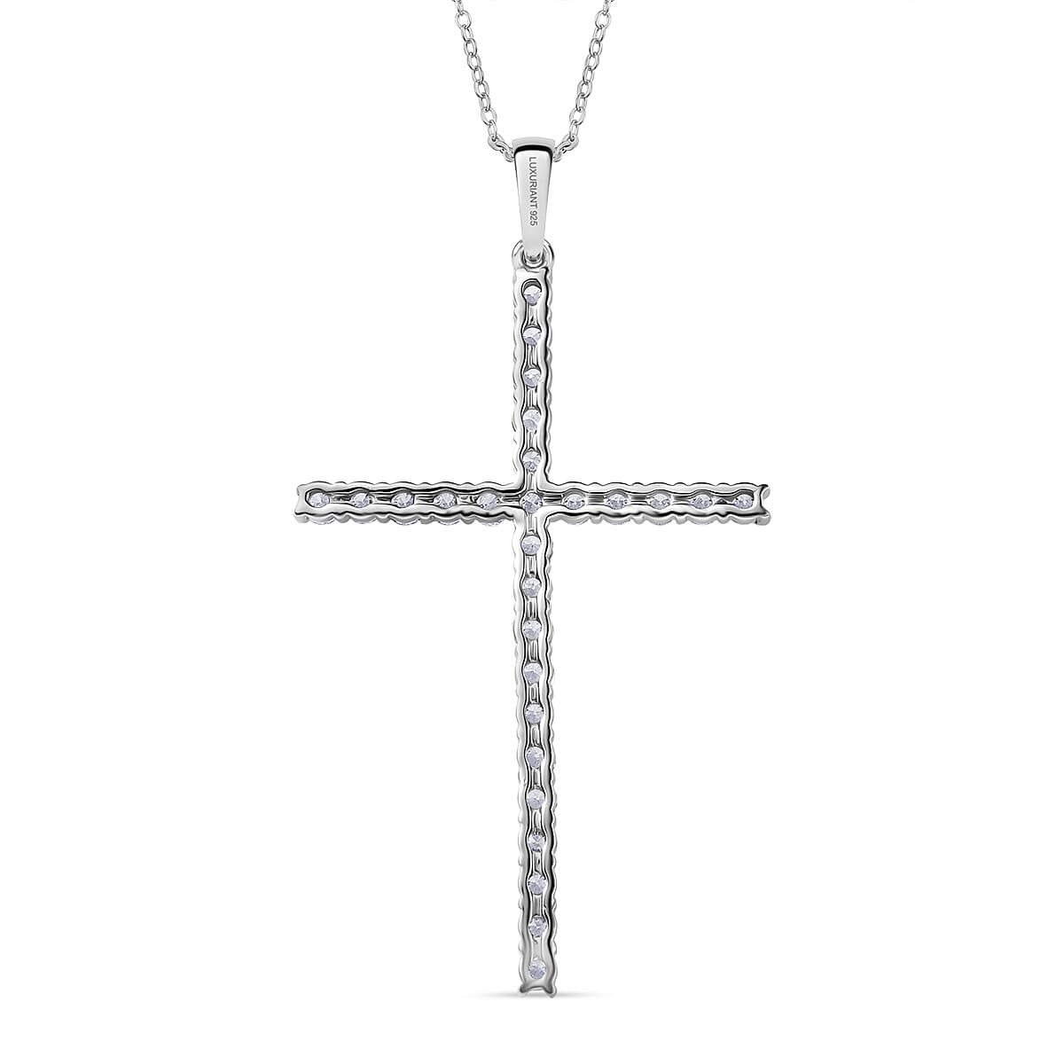Luxuriant Lab Grown Diamond (SI-GH) Cross Pendant with Chain (Size 20) in Rhodium Overlay Sterling Silver 1.50 Ct.