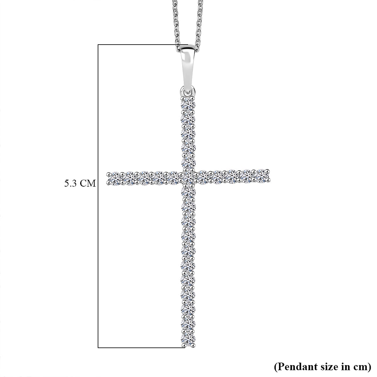 Luxuriant Lab Grown Diamond (SI-GH) Cross Pendant with Chain (Size 20) in Rhodium Overlay Sterling Silver 1.50 Ct.