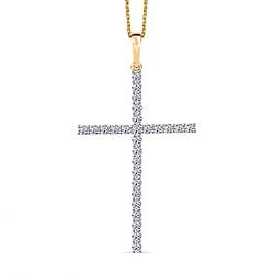 LUXURIANT 1.5 Ct. Lab Grown Diamond Cross Pendant with Torn Chain 19DC (Size 20) in 18K Vermeil Rose Gold Over Sterling Silver (SI-GH)