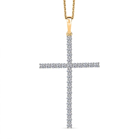 Luxuriant Lab Grown Diamond (SI-GH) Cross Pendant with Chain (Size 20) in 18K Vermeil Yellow Gold Plated Sterling Silver 1.50 Ct.