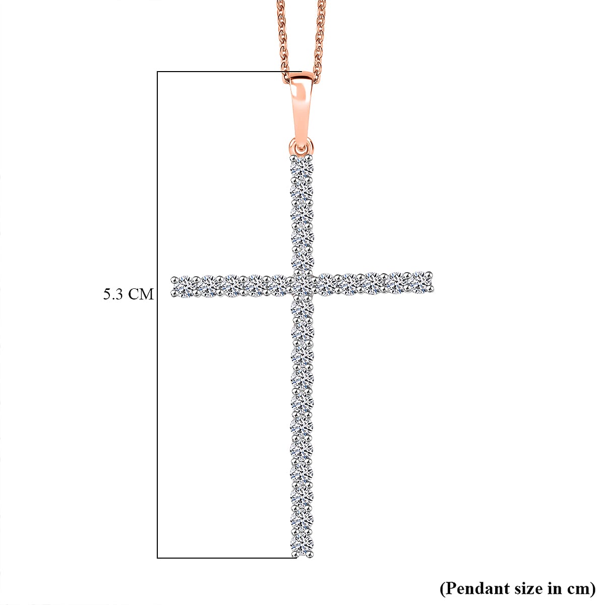 Luxuriant Lab Grown Diamond (SI-GH) Cross Pendant with Chain (Size 20) in 18K Vermeil Rose Gold Plated Sterling Silver 1.50 Ct.