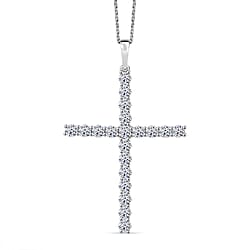 LUXURIANT 2 Ct. Lab Grown Diamond Cross Pendant with Torn Chain 19DC (Size 20) in 18K Vermeil Rose Gold Over Sterling Silver (SI-GH)