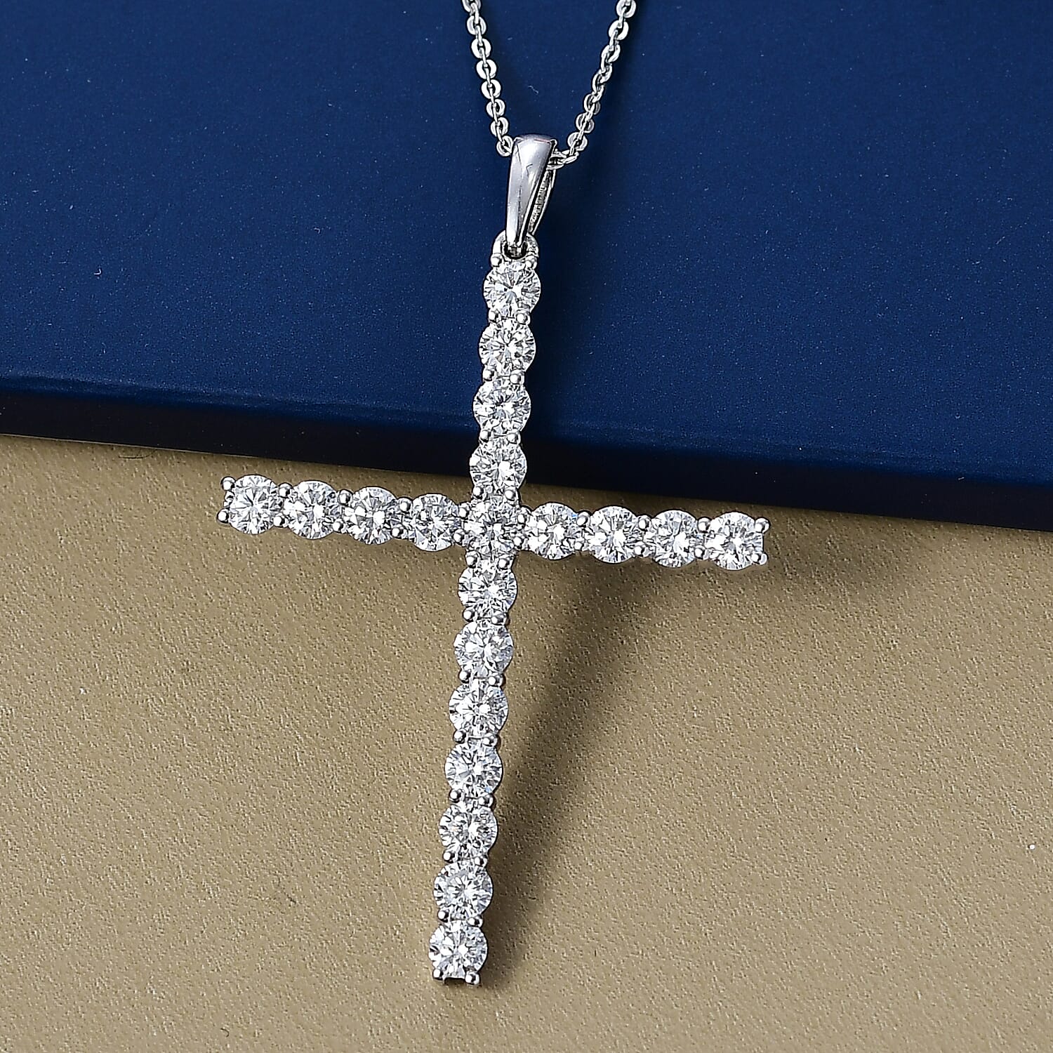 Luxuriant Lab Grown Diamond (SI-GH) Cross Pendant with Chain (Size 20) in Rhodium Overlay Sterling Silver 2.00 Ct.