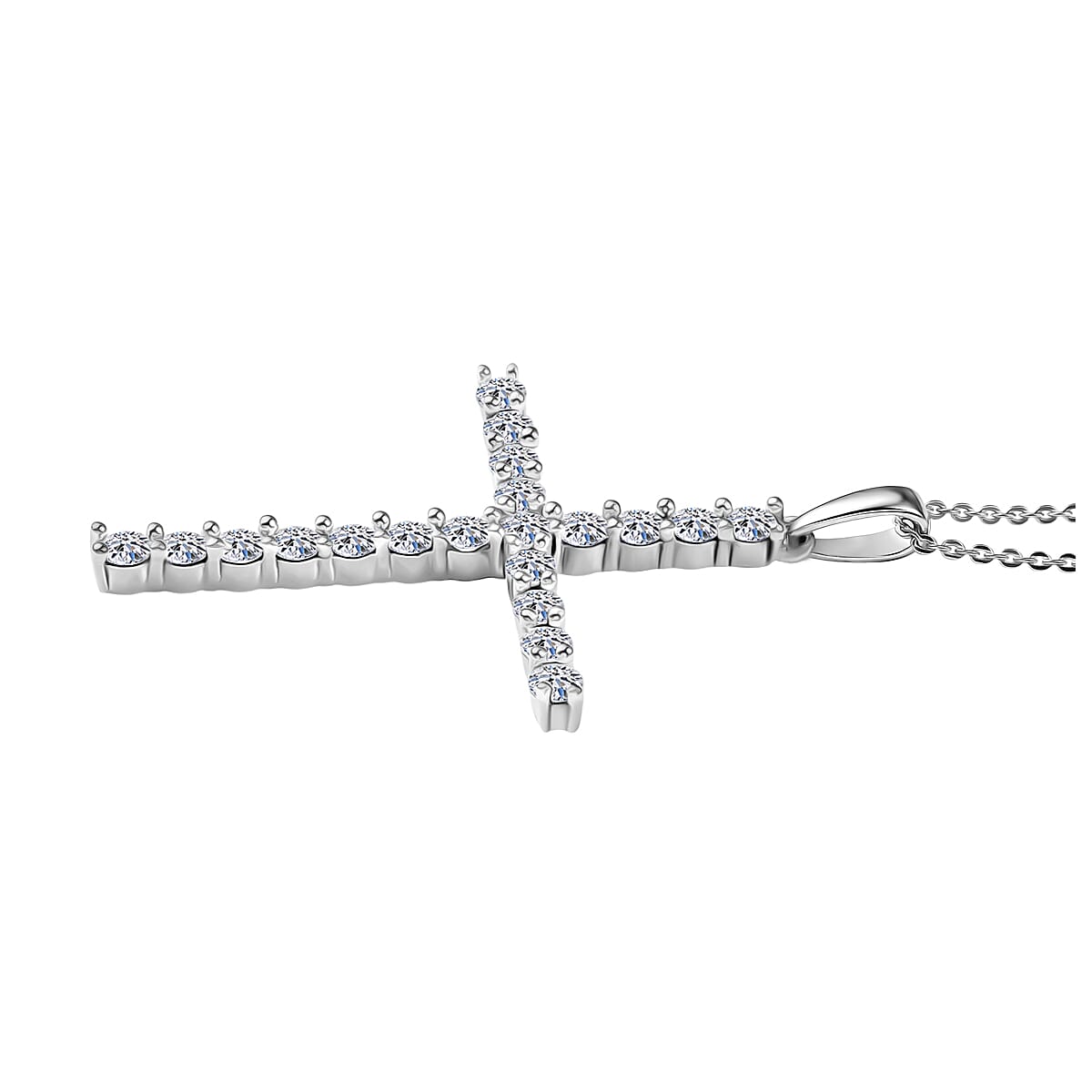 Luxuriant Lab Grown Diamond (SI-GH) Cross Pendant with Chain (Size 20) in Rhodium Overlay Sterling Silver 2.00 Ct.